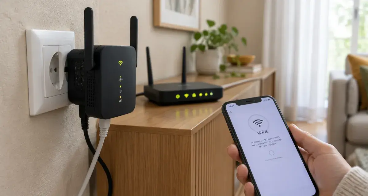 Comment brancher repeteur wifi avec WPS : répéteur et prise