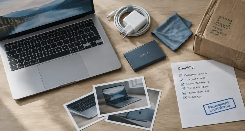 Revendre pc : checklist et paiement sécurisé sur table