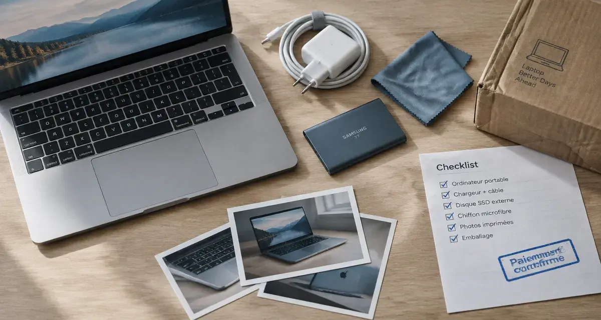 Revendre pc : checklist et paiement sécurisé sur table